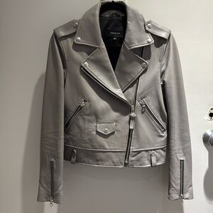 Gray Mackage Baya Leather Jacket; size Small.